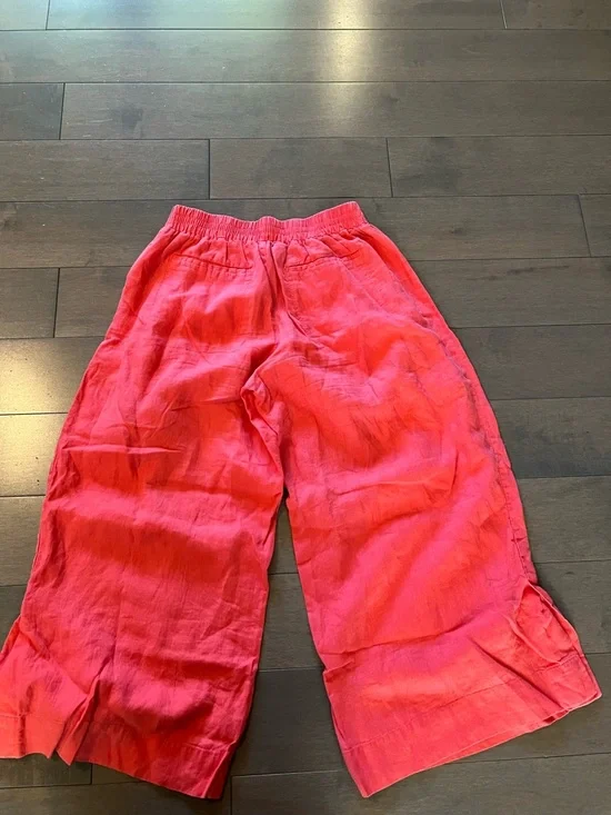 Athleta Playa Linen Wide Leg Crop Pants Coral Size 8 100% Linen - Picture 10 of 11
